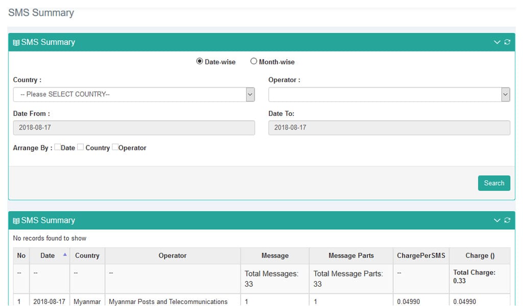 operator sms summary